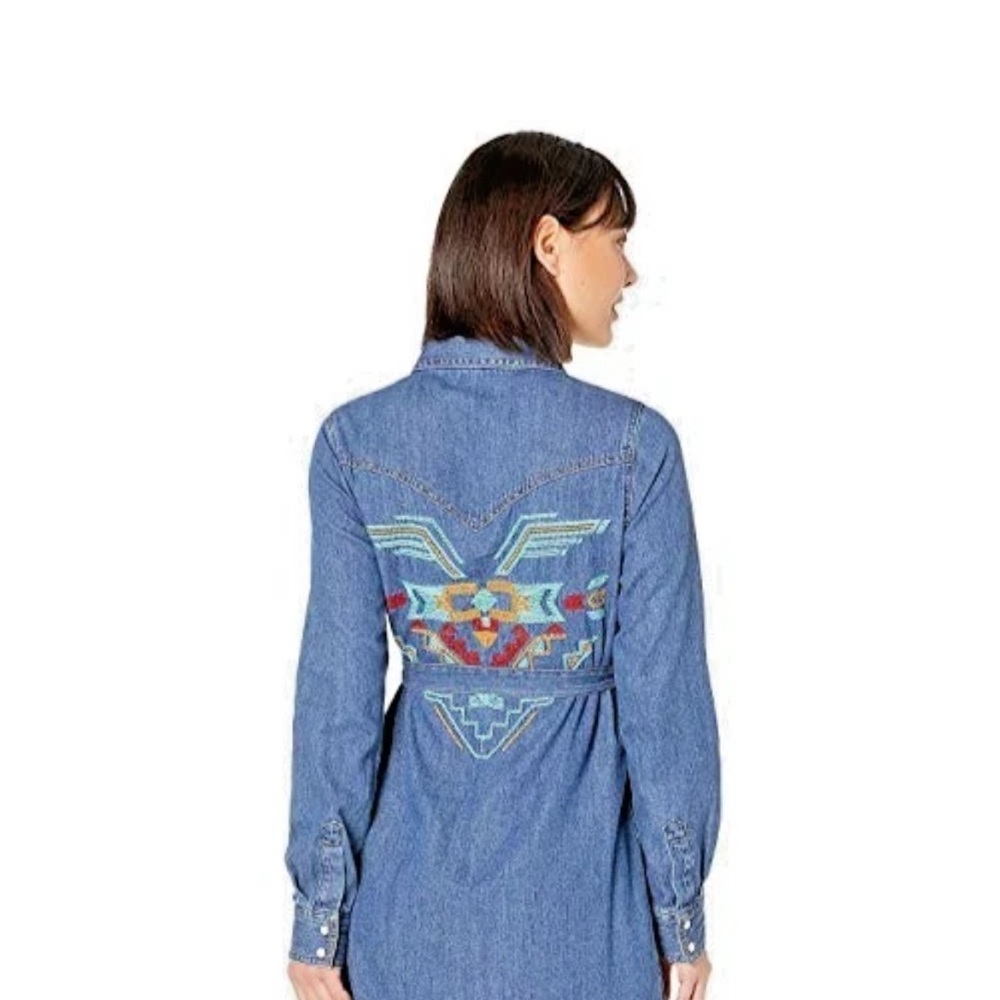 Wrangler Denim Shirt Dress With Intricate Tribal Embroidery! NWT